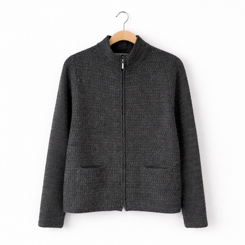EILEEN FISHER | Vintage Dead Stock Italian Yarn Wool Blend Knit Zip Cardigan